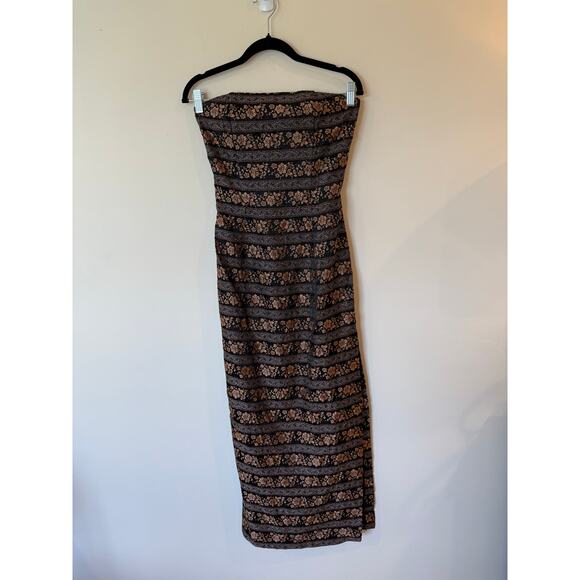 Vintage Jessica McClintock Strapless Dress 4 Black Gold Floral Brocade midi - Picture 1 of 11